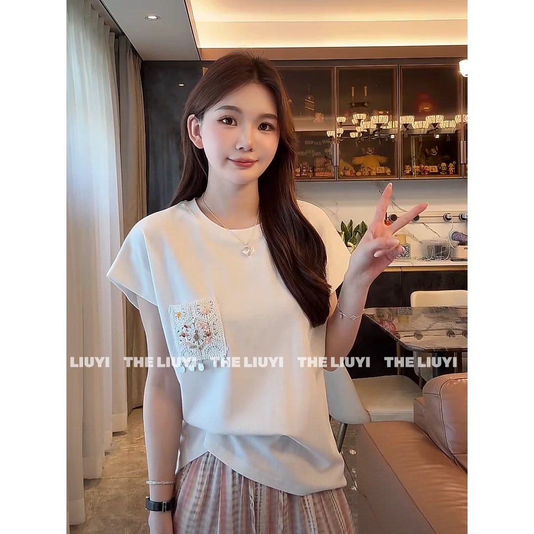 【LIUYI】夏季轻奢手工钉珠片坎肩T恤57025