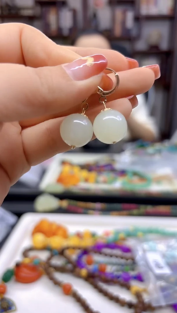 【闪购商品】和田玉（白玉）耳饰14K金镶嵌E611