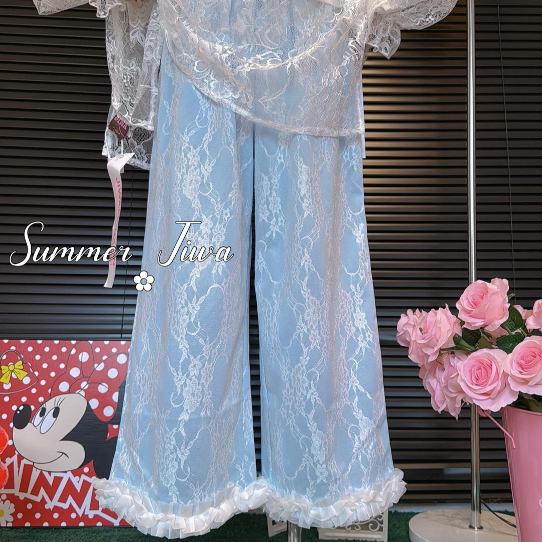 【纯熙+】31066夏季新款蕾丝花边休闲裤女韩版宽松百搭松紧腰