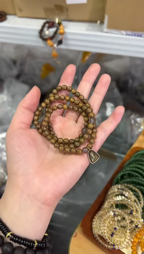 【闪购商品】维腊木（绿檀）手串未镶嵌绿檀木扎基款多圈手链[060]