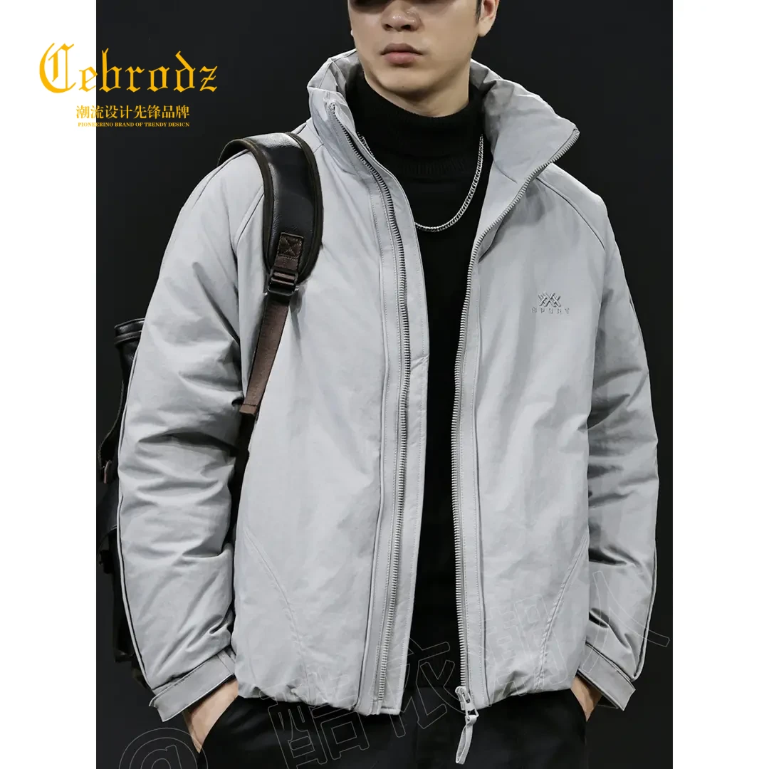 法国Cebrodz美式复古立领羽绒服男士宽松休闲工装夹克冬季新款
