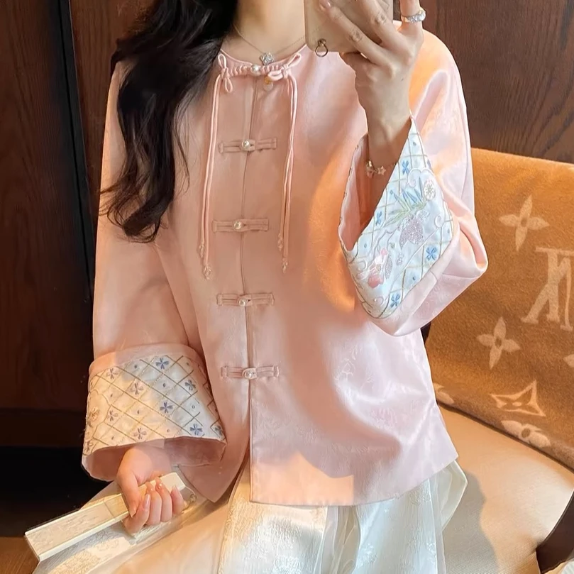 深圳南油人丝宋锦25新款春外套新中式女装盘扣开衫国风短外套