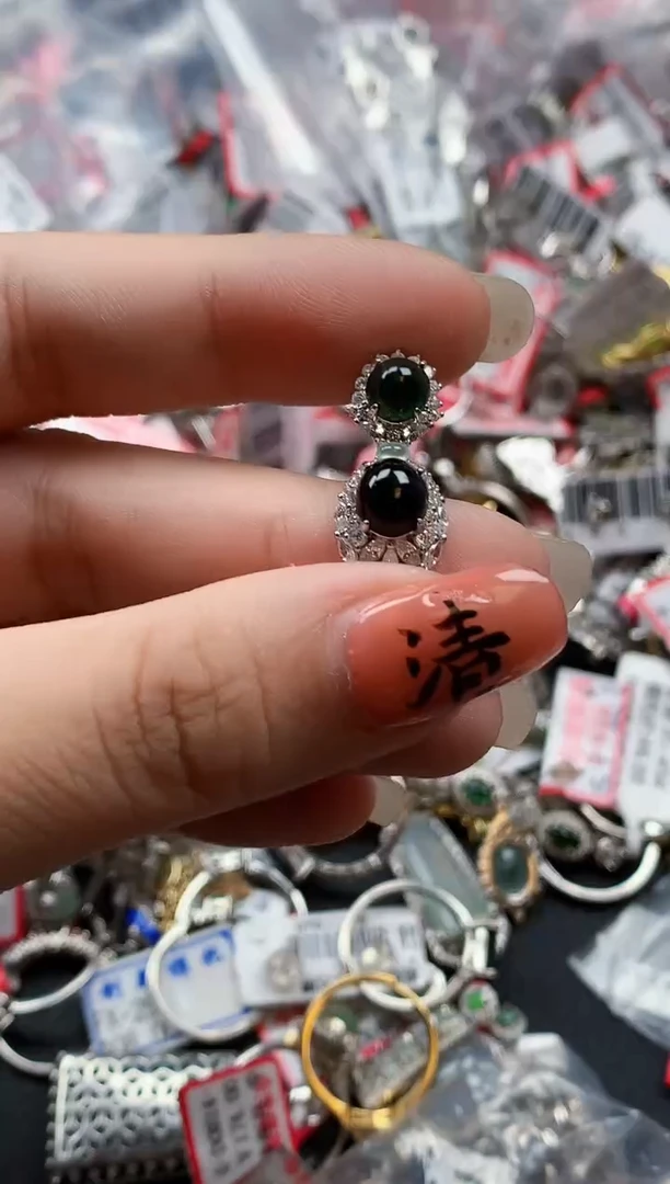 银S925镶嵌戒指翡翠天然A货缅甸翡翠