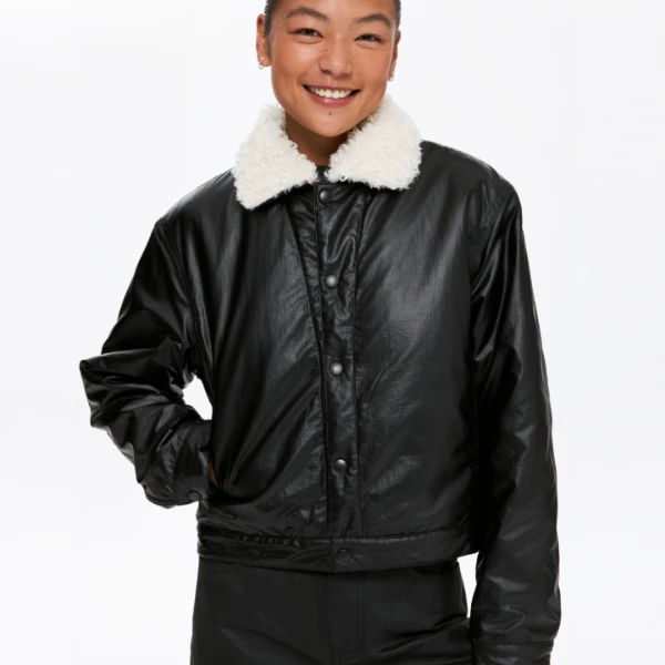 Oneup油蜡感羊羔毛棉服外套女款时尚女士加绒加厚保暖秋冬冬季