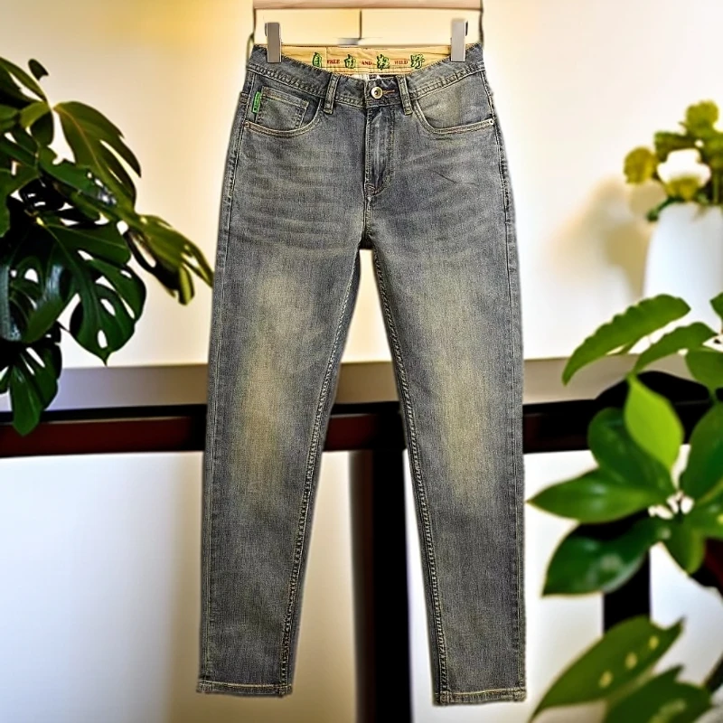 娜罗普西时尚复古牛仔裤男士潮流四季百搭休闲长裤修身直筒弹力