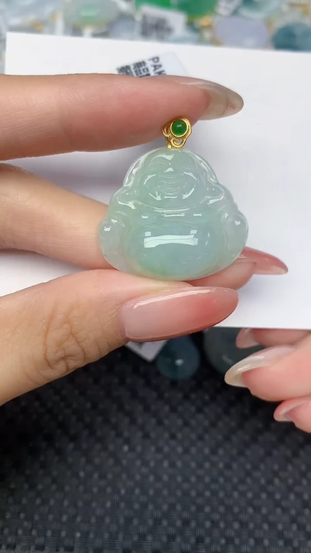 翡翠18K金镶嵌颈饰天然缅甸翡翠a货