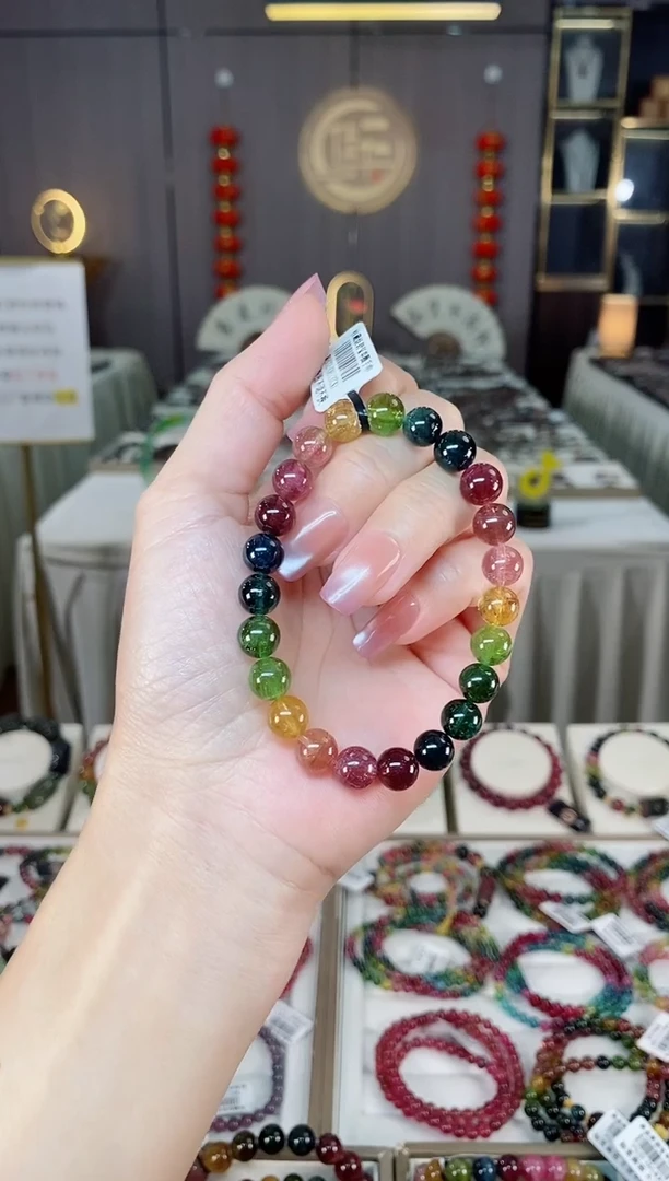 未镶嵌老矿碧玺彩虹单圈手串8mm+碧玺hon多样性发货一条