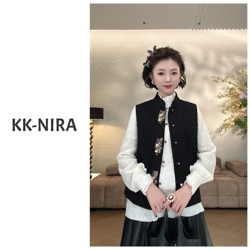 KK-NIRA 新中式立体提花钉珠国风马甲
