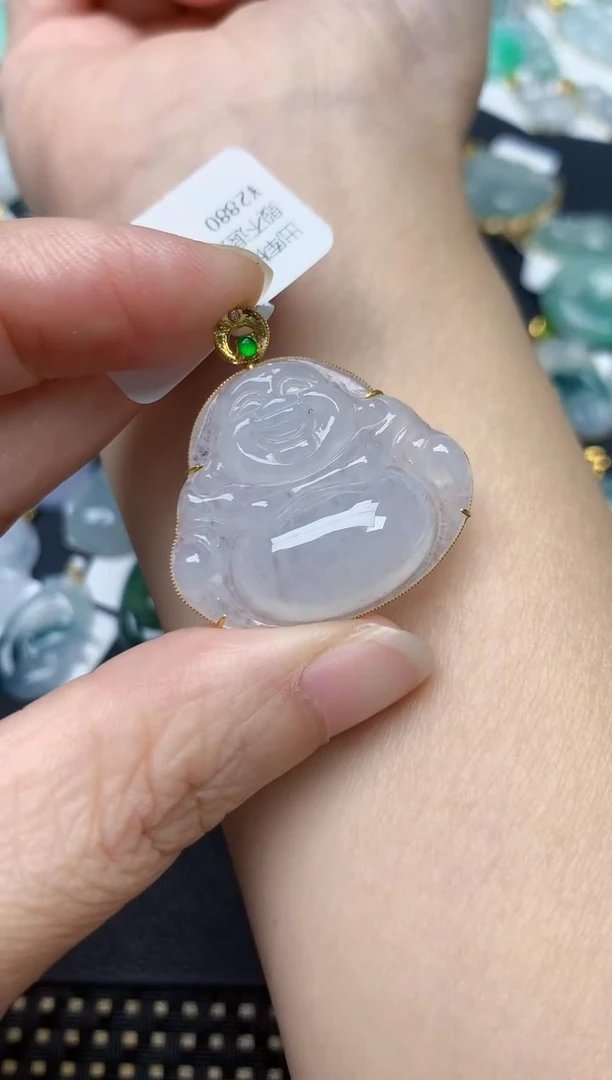 颈饰18K金镶嵌翡翠天然缅甸A货翡翠