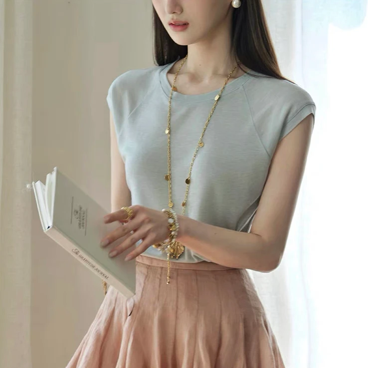 Cousin|夏日新款【桑蚕丝莱赛尔】圆领斜袖时髦百搭遮肉显瘦T恤033