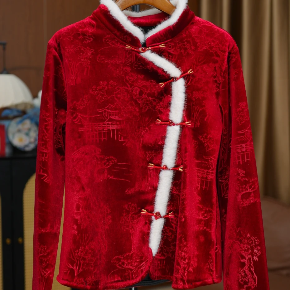 新中式白色毛边上衣女2025冬季气质高级感巨好看复古盘扣百搭衬衣