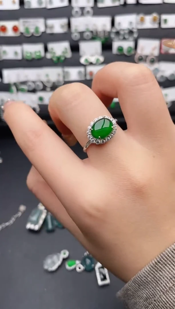 银S925镶嵌戒指翡翠0