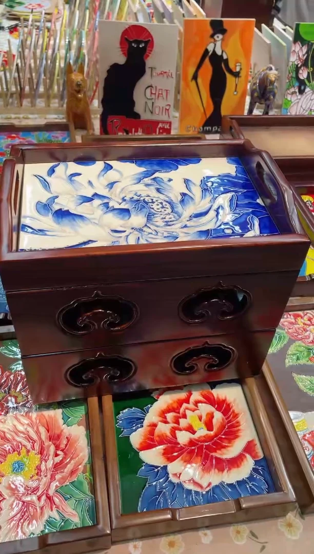 【闪购商品】瓷片20*30cm陶瓷多宝玲珑盒【瑕疵】