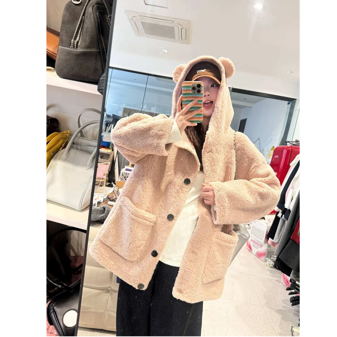晶咕【雪山奶盖】高级感圈圈毛连帽大口袋保暖外套