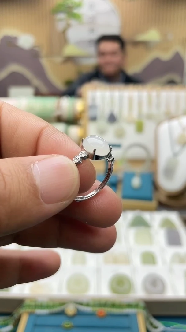 合金戒指和田玉约卡8mm*10mm蛋面戒指