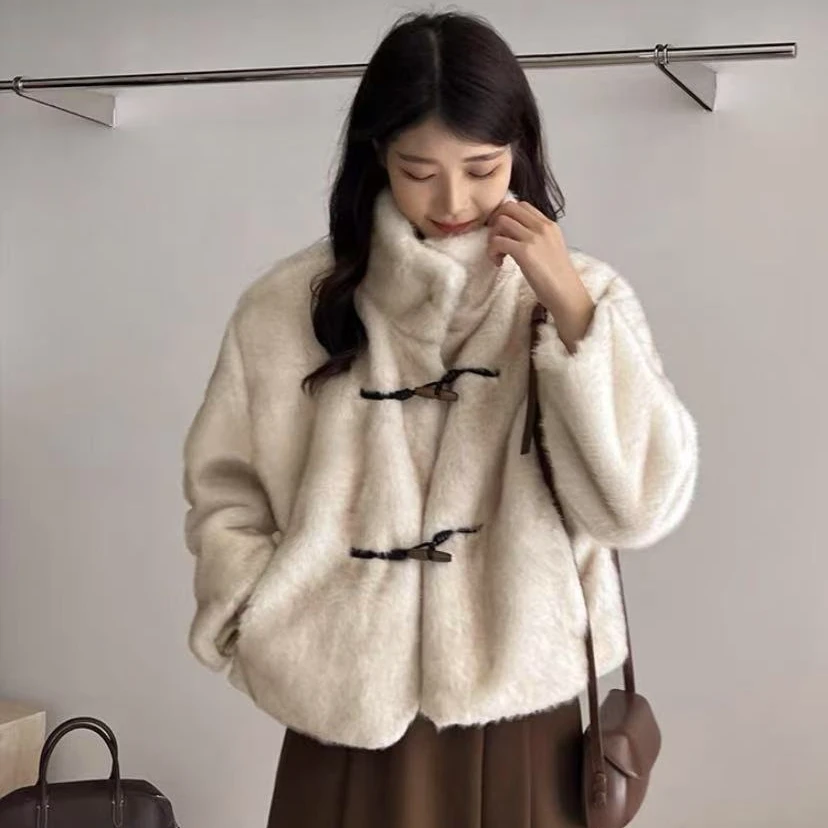 冬季加厚时尚休闲盘扣保暖百搭女士毛毛外套810#