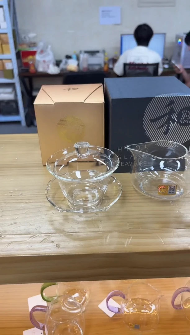禾器荷叶盖碗透明色+禾器-淡然茶海-樱粉