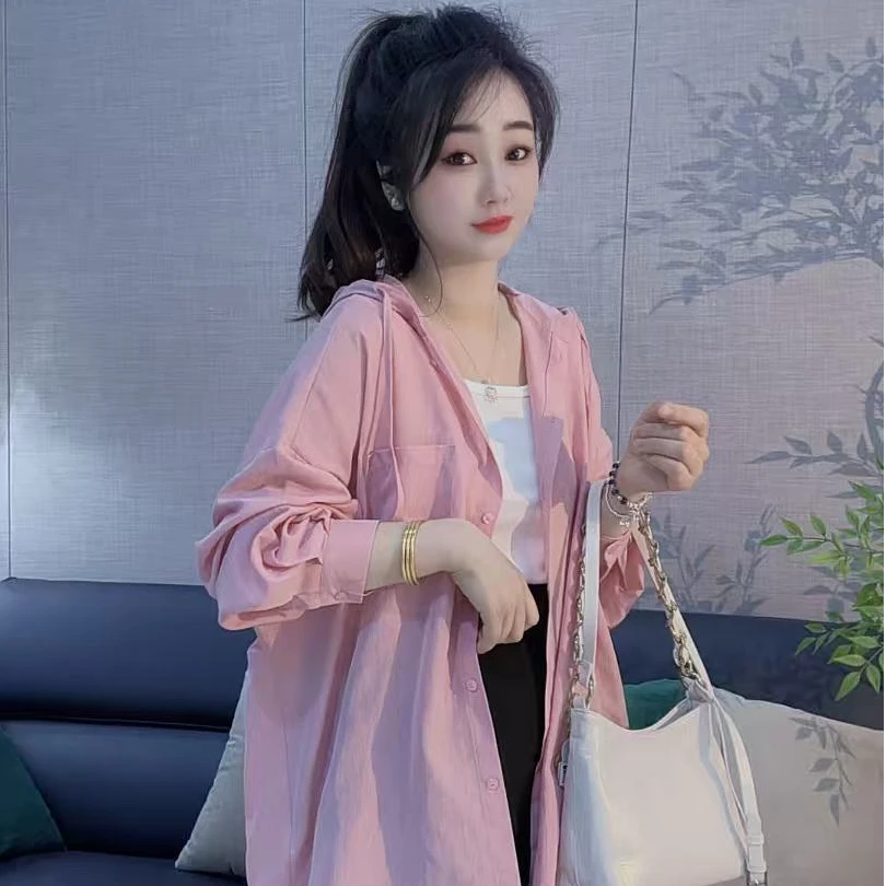 丹丹精选--1152新款抽绳连帽单排扣长袖百搭防晒衬衫