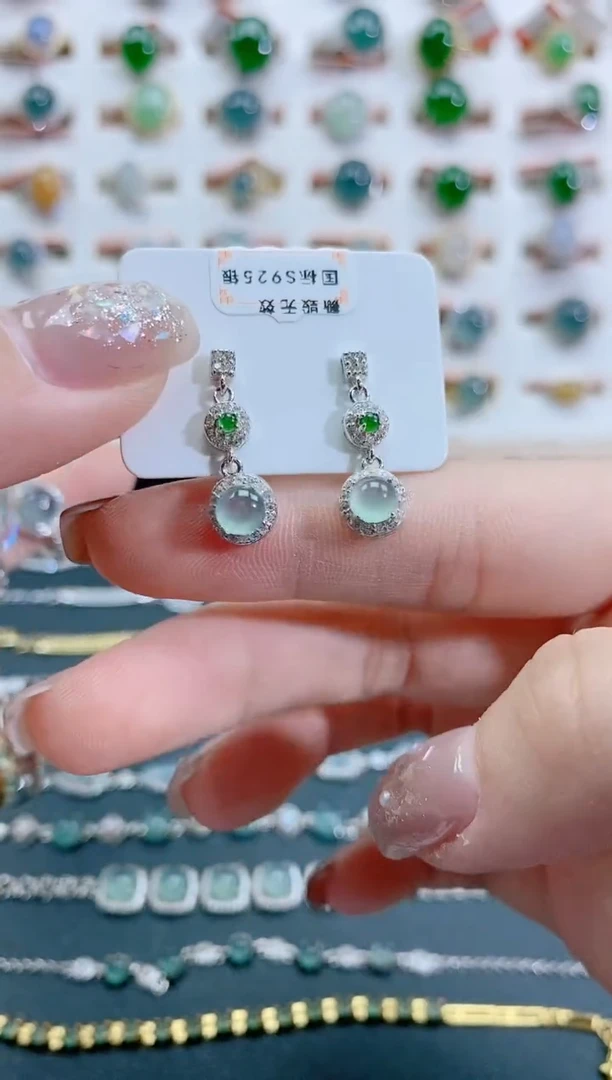 银S925镶嵌翡翠耳饰天然翡翠