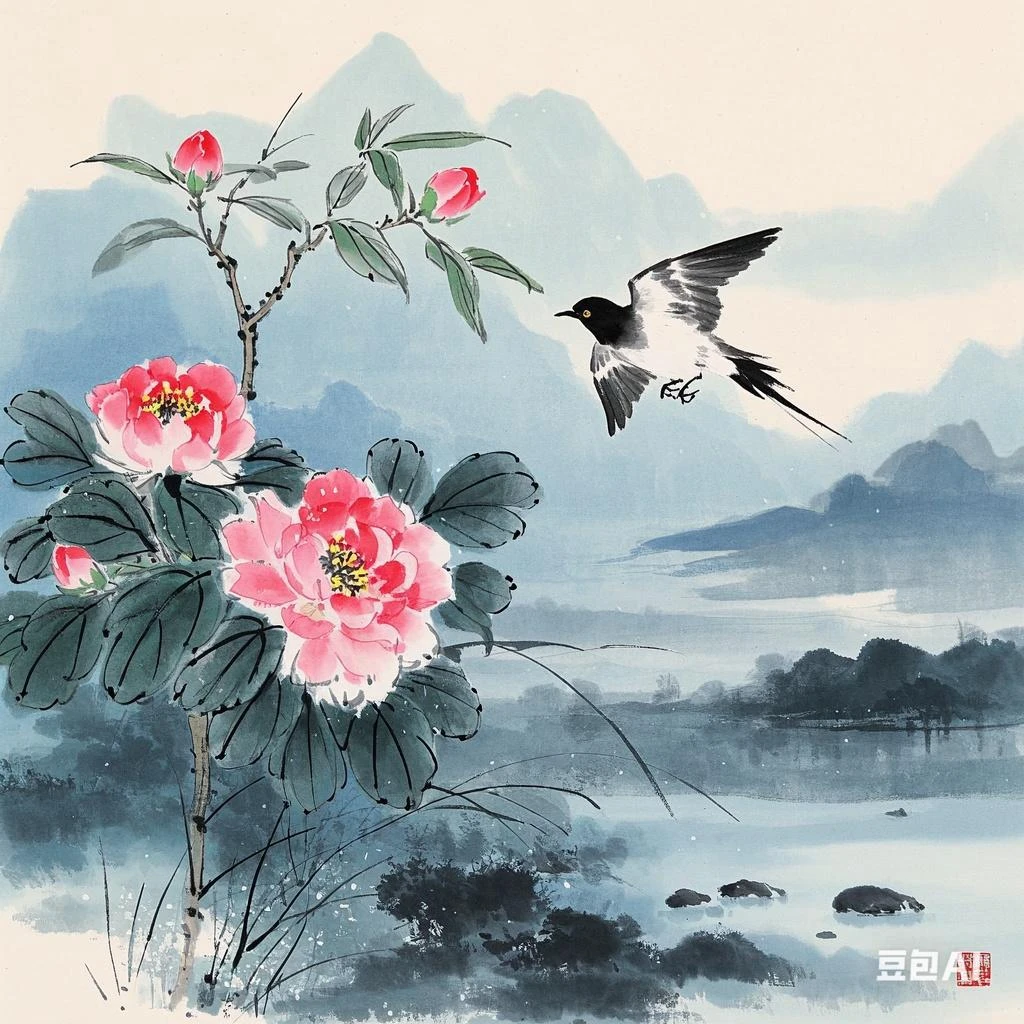 《牡丹》花鸟画 带框 姚连桥