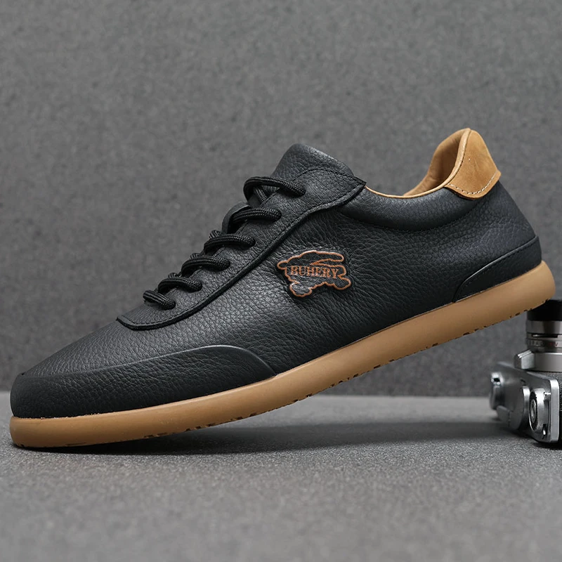 牛皮男鞋2025秋季软底舒适透气轻便小白鞋韩版百搭休闲皮鞋德训鞋