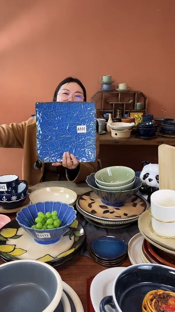 【闪购商品】碗A444陶瓷碗蓝色大方盘一件套