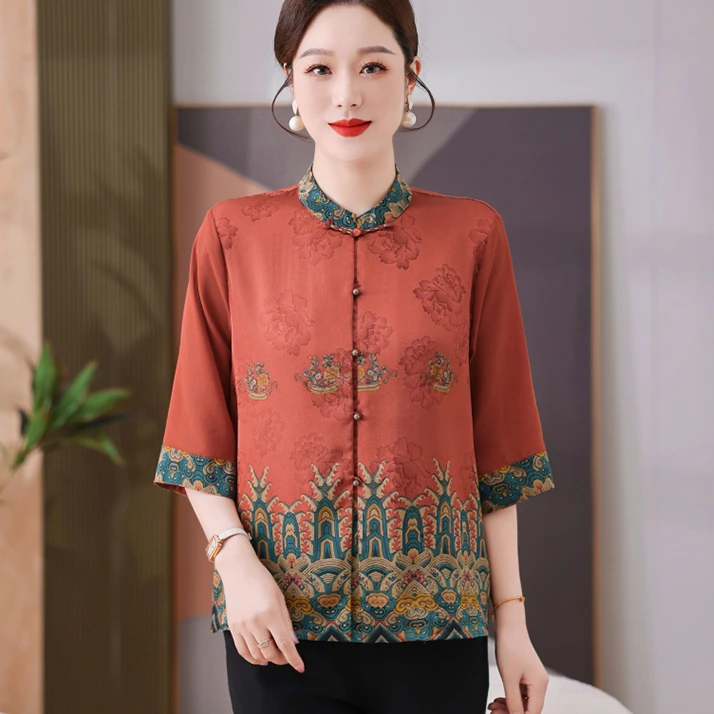 妈妈夏季新款中式衬衫中老年大码国风母亲节上衣春夏中国风女