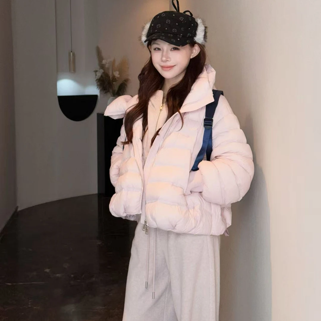 90白鸭绒 安心绒 高克重175g 太阳花大帽檐 粉色羽绒服XMZH10730