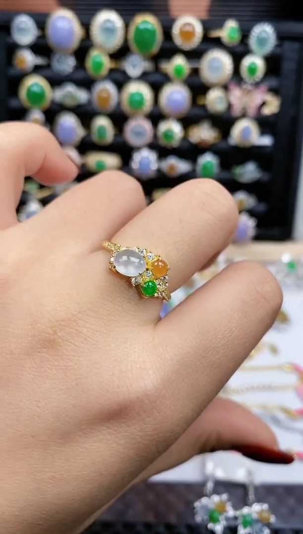 银S925镶嵌戒指翡翠174