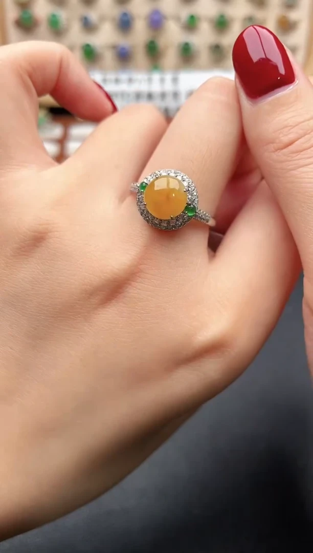 银S925镶嵌戒指翡翠一物一证一礼盒