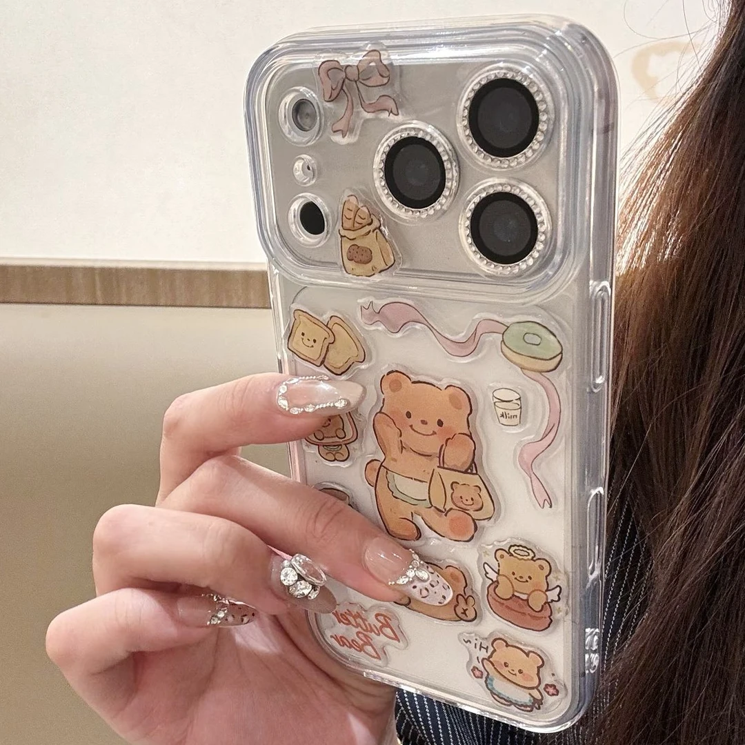 可爱小熊蝴蝶结适用于苹果iPhone17promax手机壳16高级感15清新