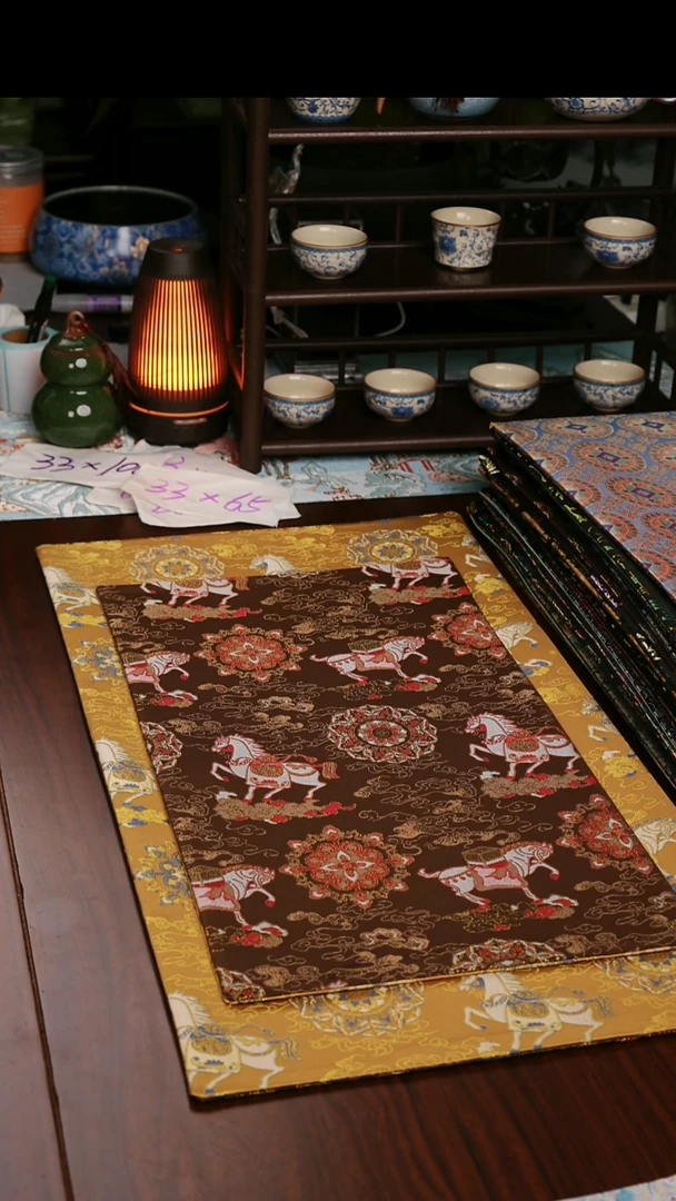 【小马宝相花黄咖双面】中国风干泡织锦茶席33*65