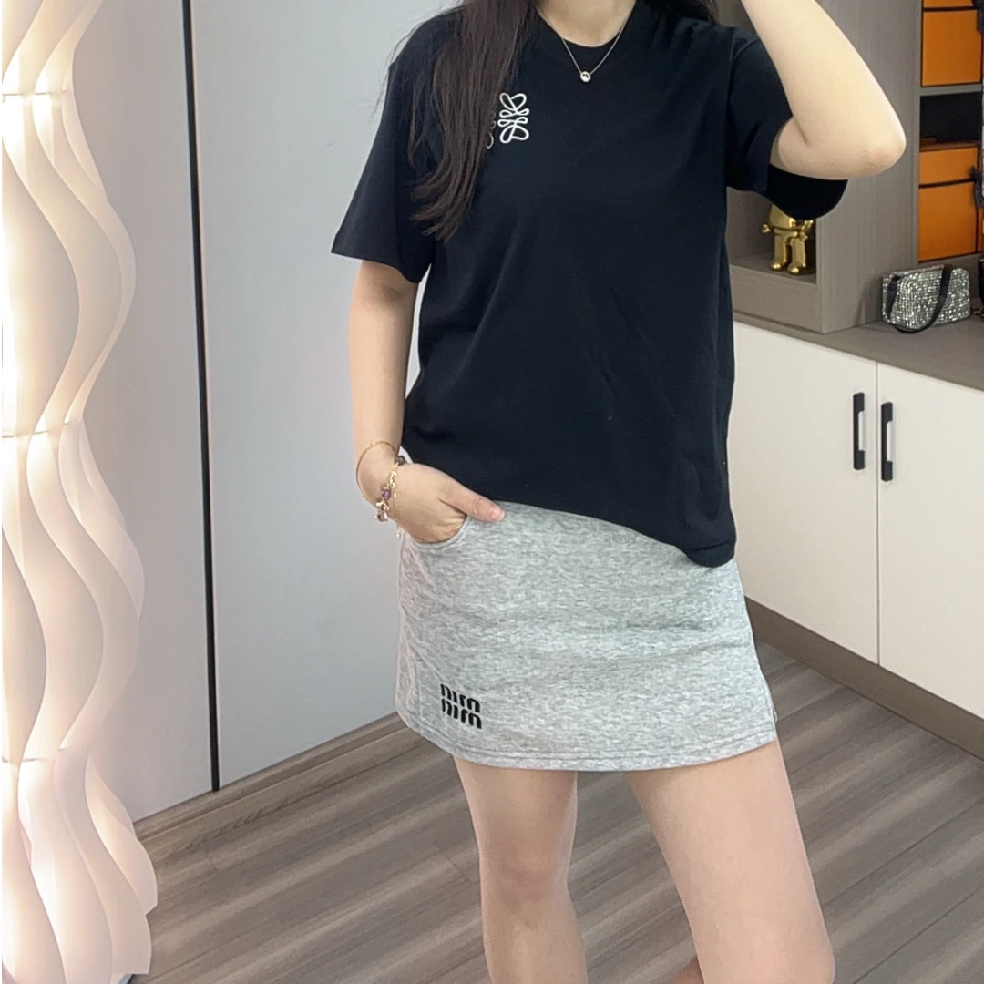 （小罗彩虹刺绣）打底短袖T恤圆领极简风常规款女套装透气时尚春夏