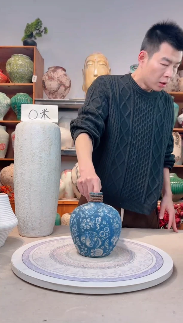 瓶陶瓷花瓶 无花  福利 不能装水 青花麻绳 小号