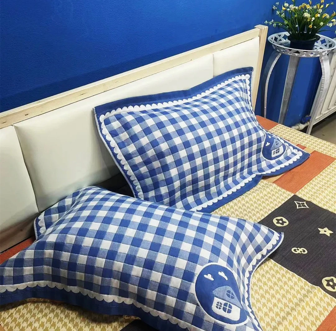 【格子屋-枕巾】 52cm*78cm多功能色织纱布枕巾一对装