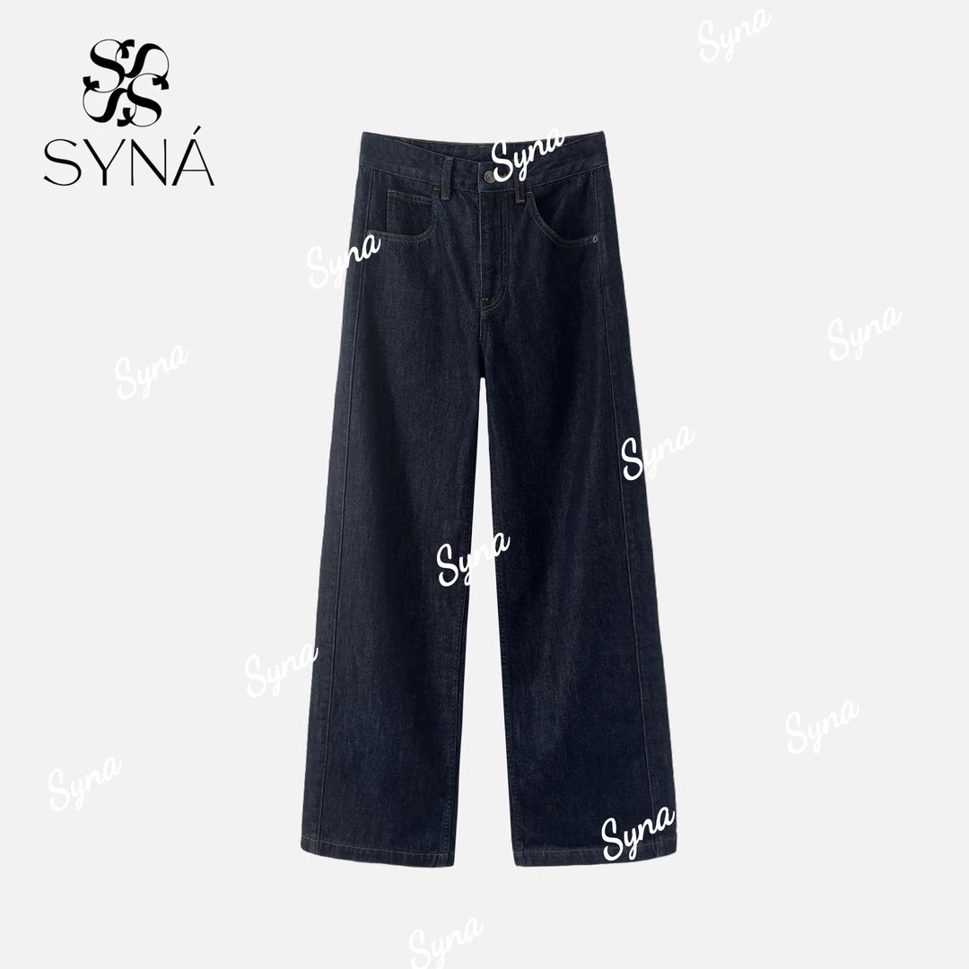 syna「琥珀流光风」 窄版牛仔 直筒宽松慵懒风牛仔裤