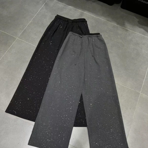 【红红家】春季新款松紧抽绳亮闪工艺欧货阔腿长裤百搭显瘦时尚