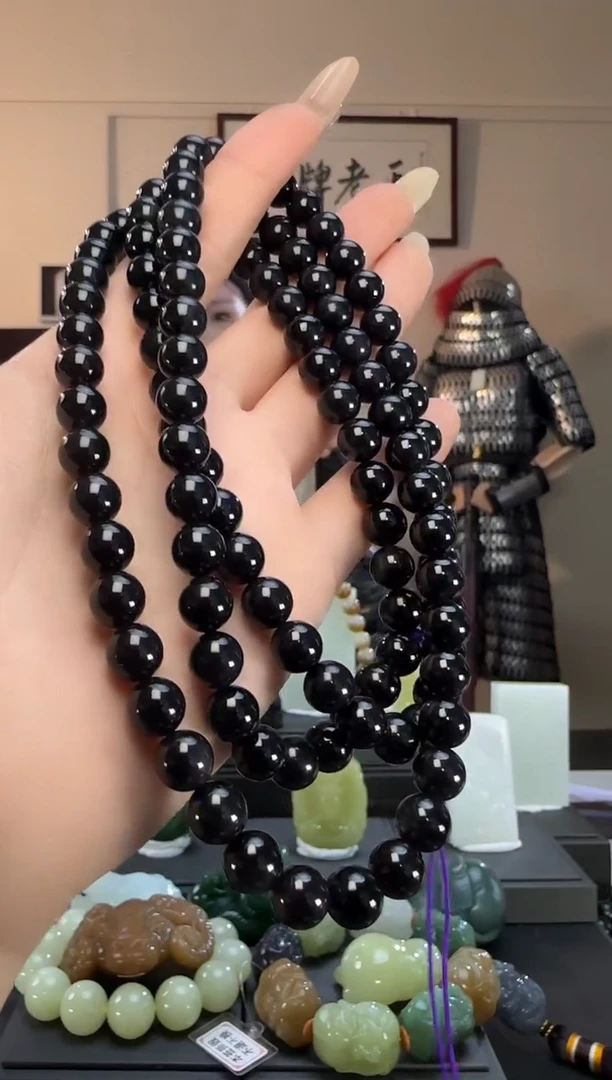 颈饰未镶嵌和田玉帝王紫圆珠长链