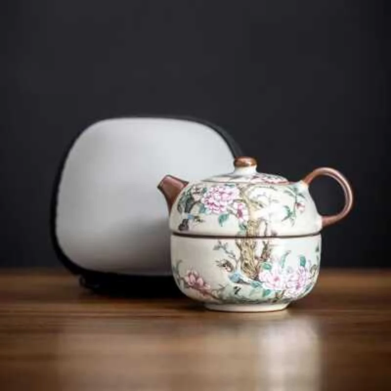 海棠花汝窑桃花旅行茶具适合旅行使用