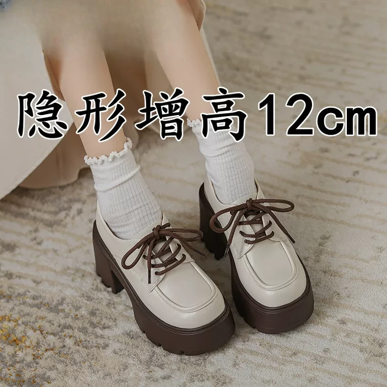 小个子白色厚底小皮鞋女高跟单鞋英伦风百搭鞋英伦风小鞋子小皮鞋