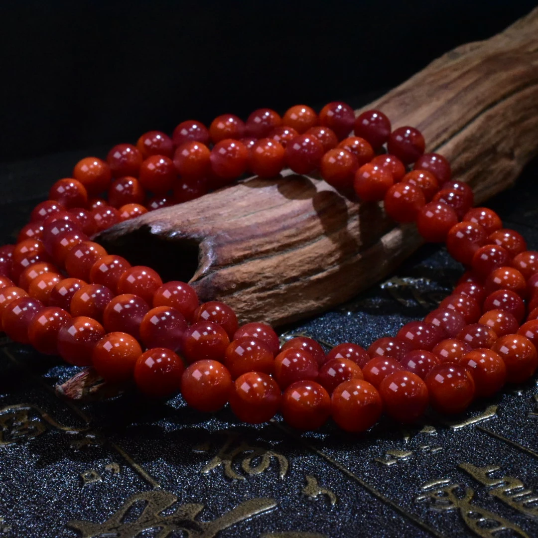 【一九珠宝】收藏牛血火焰南红长链卡8mm-多样性发一件   YJ2210