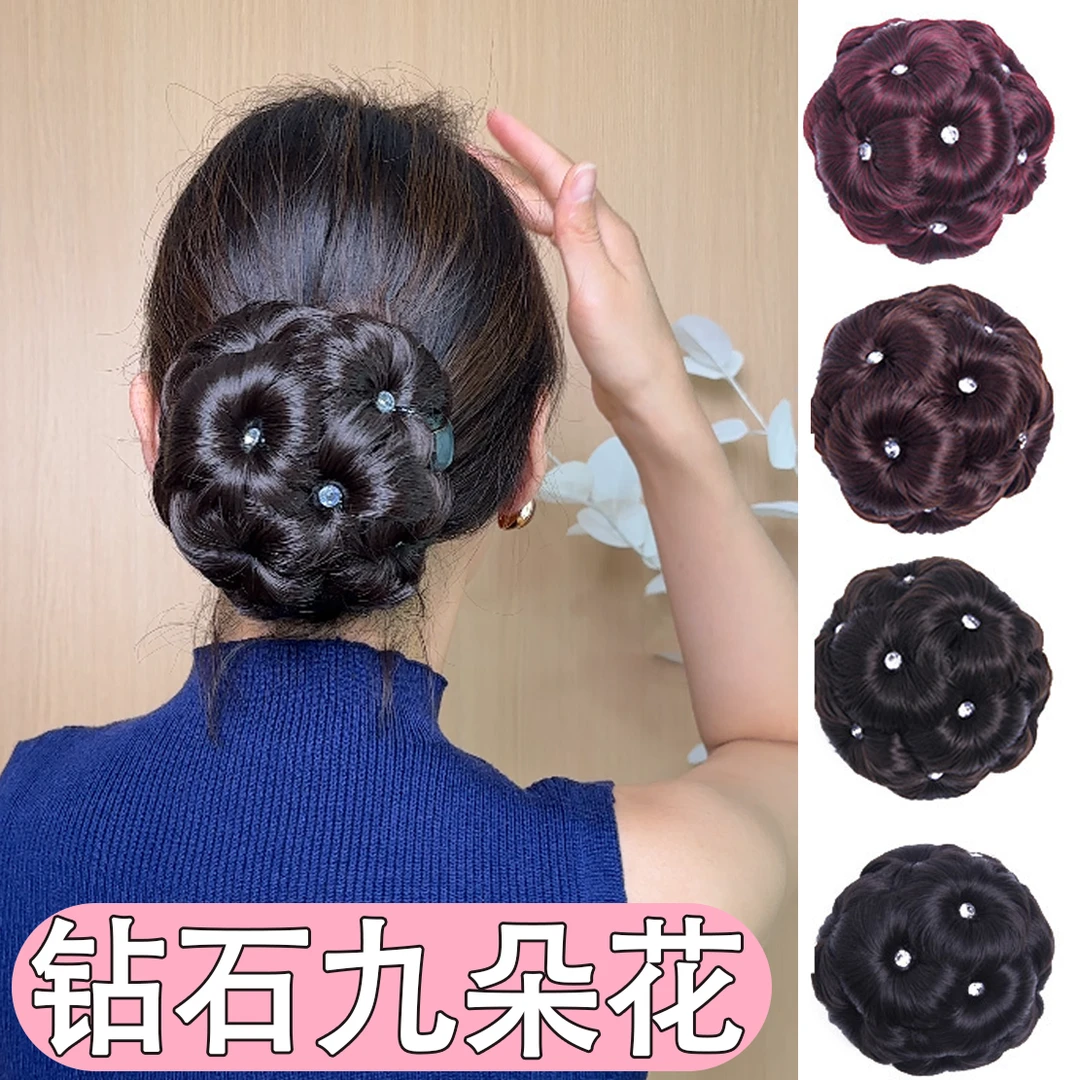 假发升级版珍珠抓夹花苞头假发丸子头发夹九朵花隐形自然发包盘发
