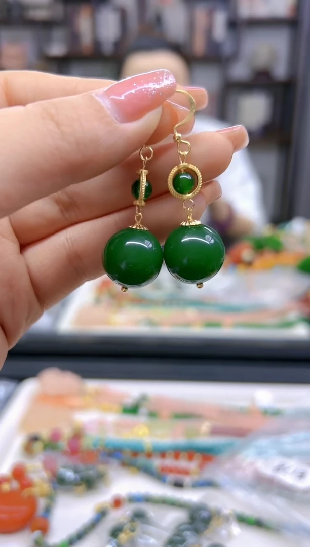 【闪购商品】和田玉（碧玉）耳饰14K金镶嵌E178