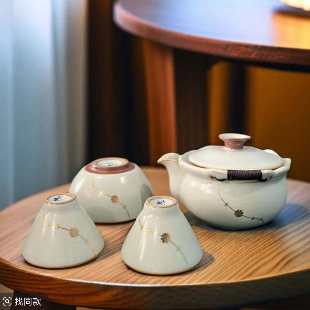 C288汝窑一壶三杯旅行茶具