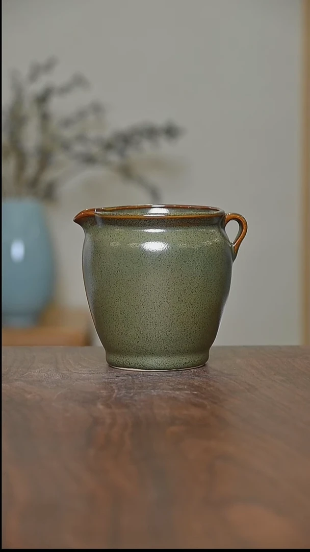 矿石釉 手拉 公道杯 微瑕 朱家汝窑款