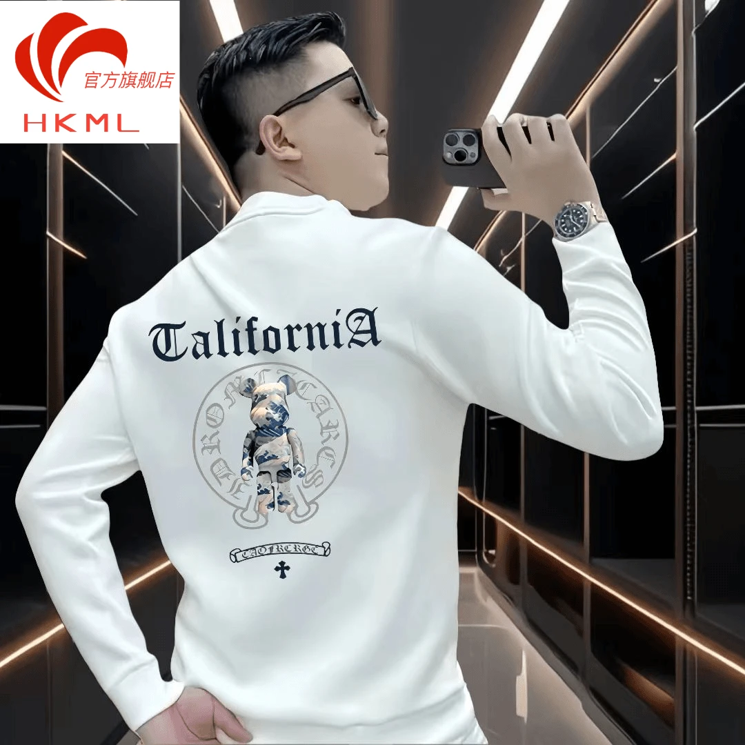 男士卫衣潮牌卡通暴力熊印花长袖2025秋冬季时尚高级感保暖百搭男