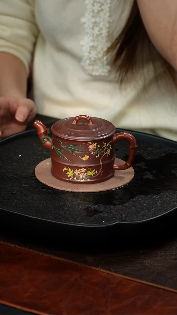 茶壶紫砂徐秀文 竹节桶55 紫泥 320毫升 景舟证书