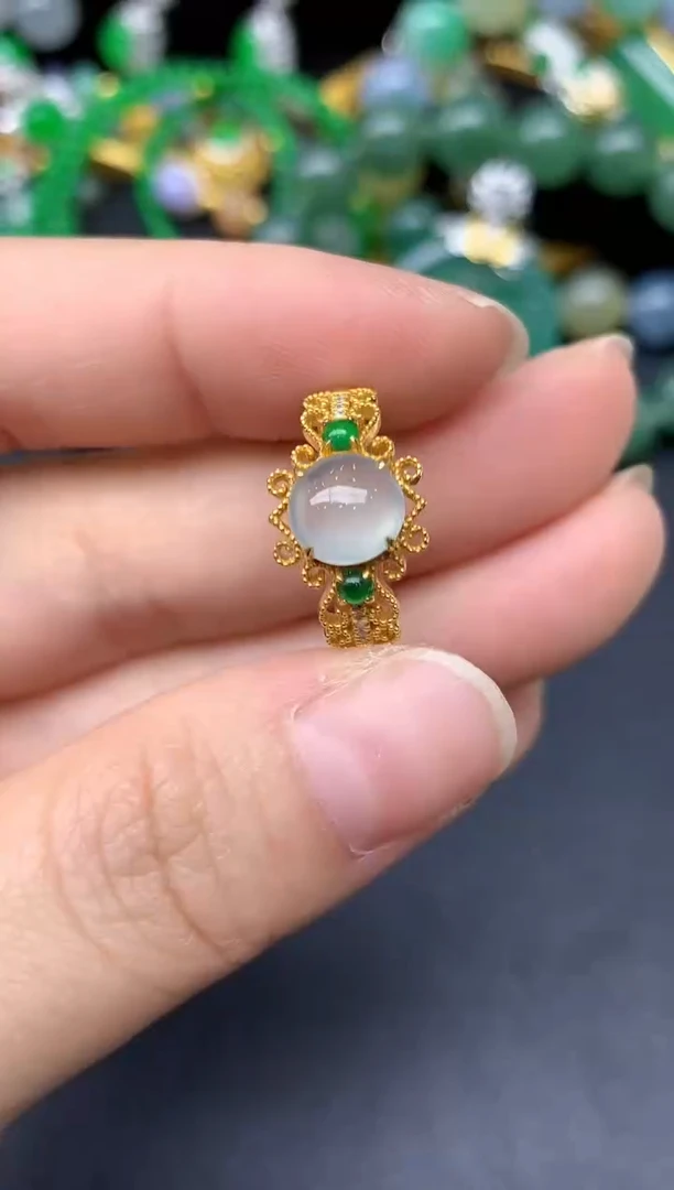 18K金镶嵌戒指翡翠224-雪姐翡翠天天见