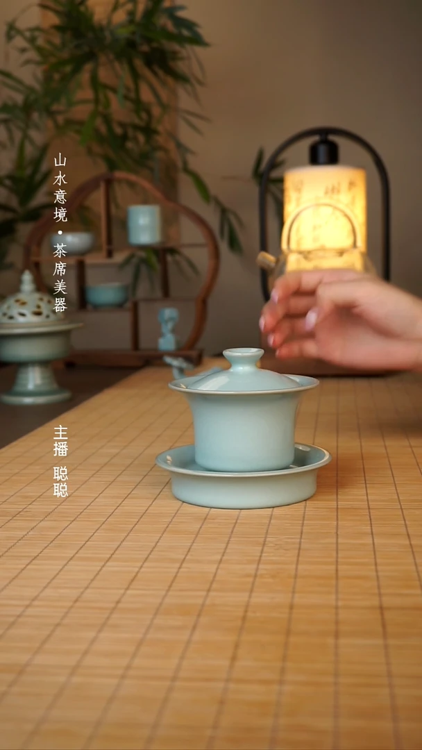 汝瓷三才盖碗茶器茶具