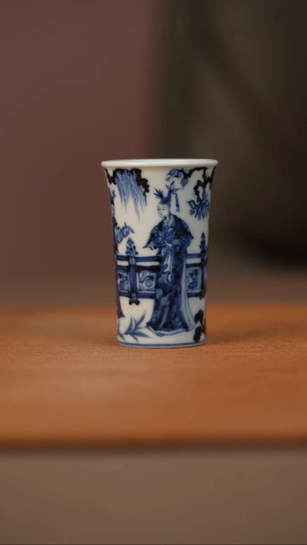 陶瓷幽蓝溪堂百花亭闻香杯